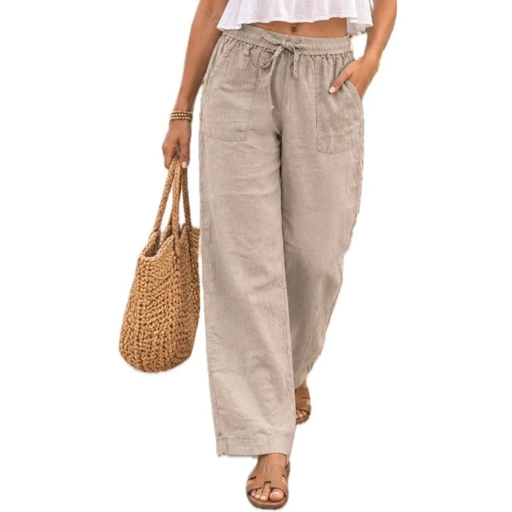 Banana Republic Beige Linen Straight Leg Drawstring Pants. Women's Size Small.